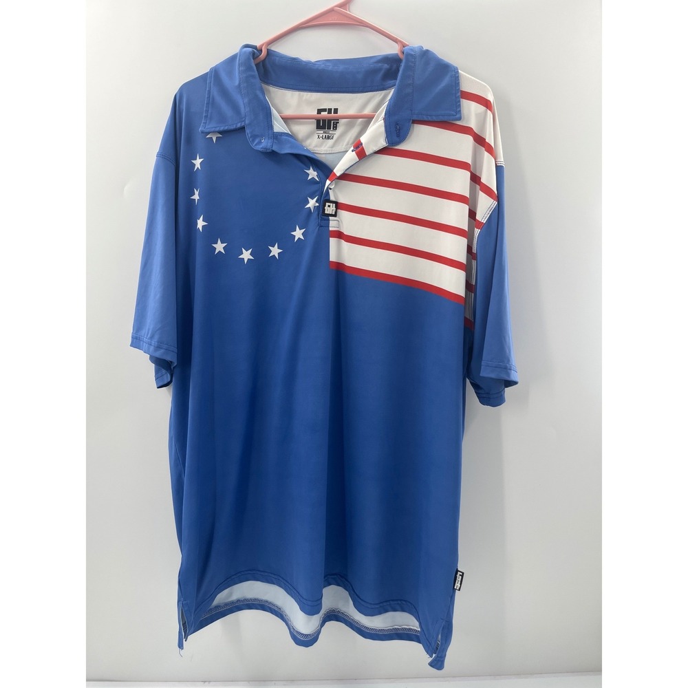 GH MMXVI Mens American Flag Patriotic Polo Shirt Blue Stars Stripes XL